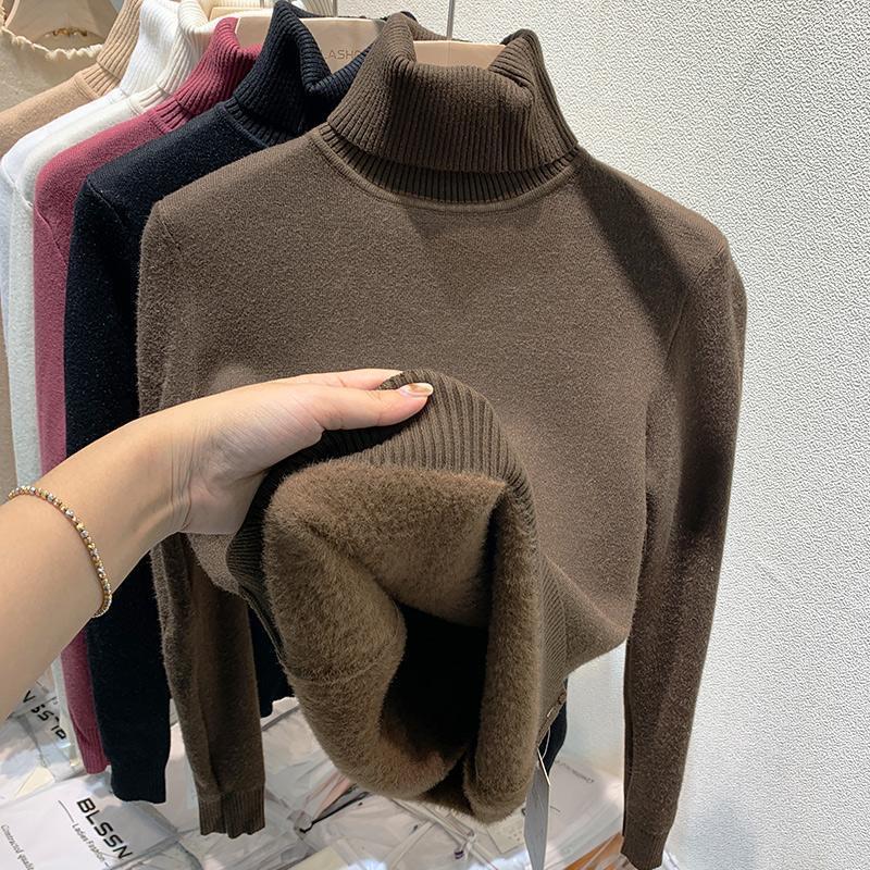 Turtleneck Sweater For Women, Fleece-Lined And Thickened, New Style, Integrated Mink Velvet Inner Top, Base Shirt For Women, Thick And Versatile For Winter - Image 4